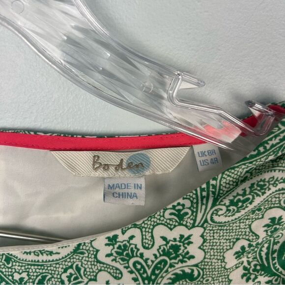 Boden Dolly Day Dress Green Paisley Lined 3/4 Sleeves Gathered Waist Faux Wrap 4 - Picture 4 of 16